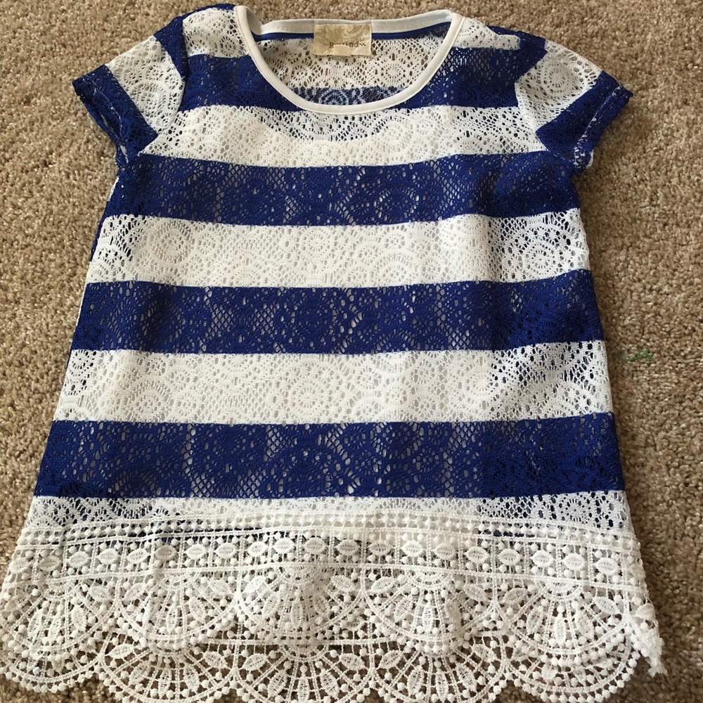 Blue and white girls crochet top